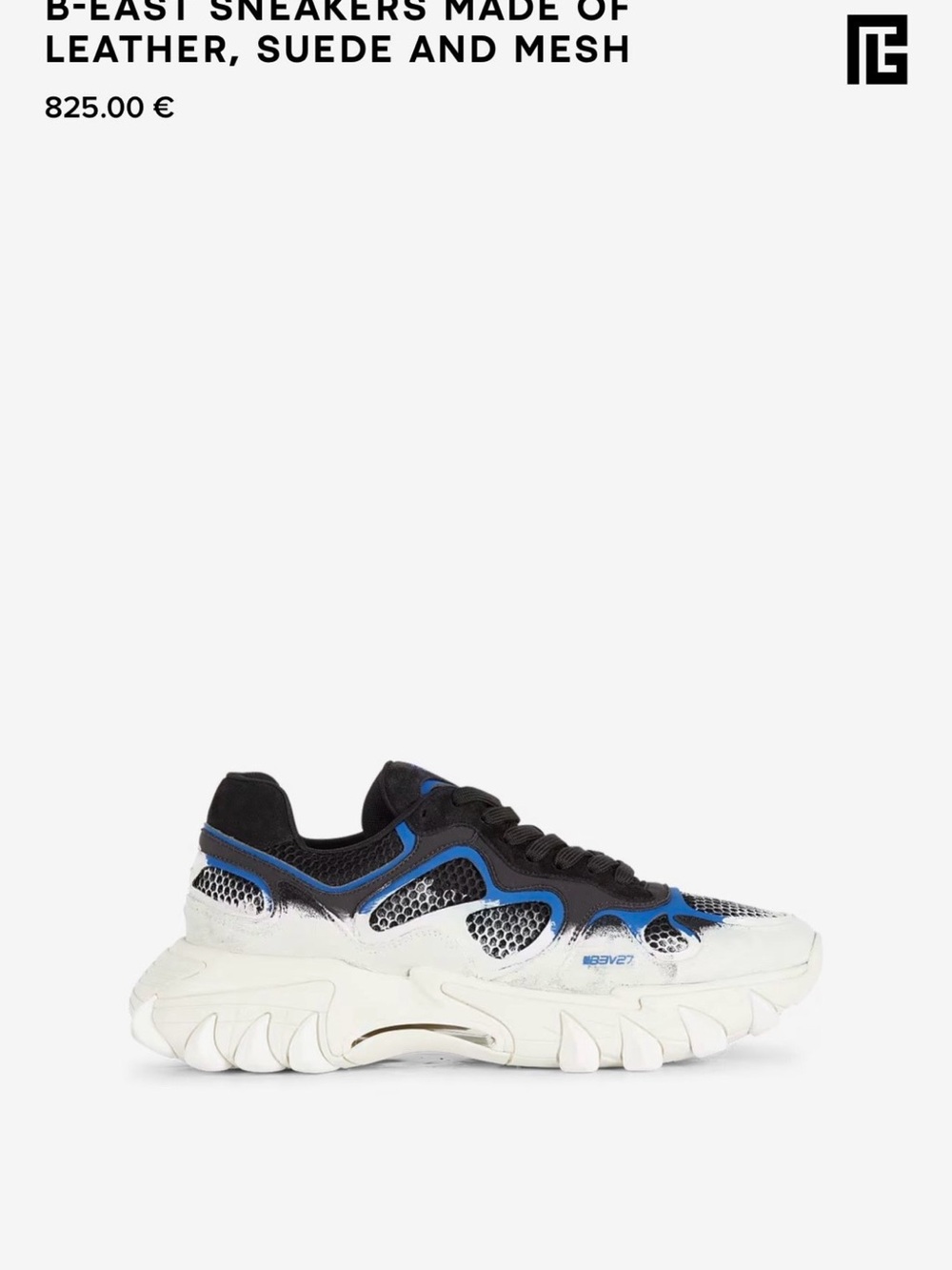 BALMAIN  Men's Black & Blue Leather Suede Mesh Sneakers